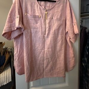Anne Klein light Pink Blouse classic gold accents  Size XL NWOTS Gorgeous Linen